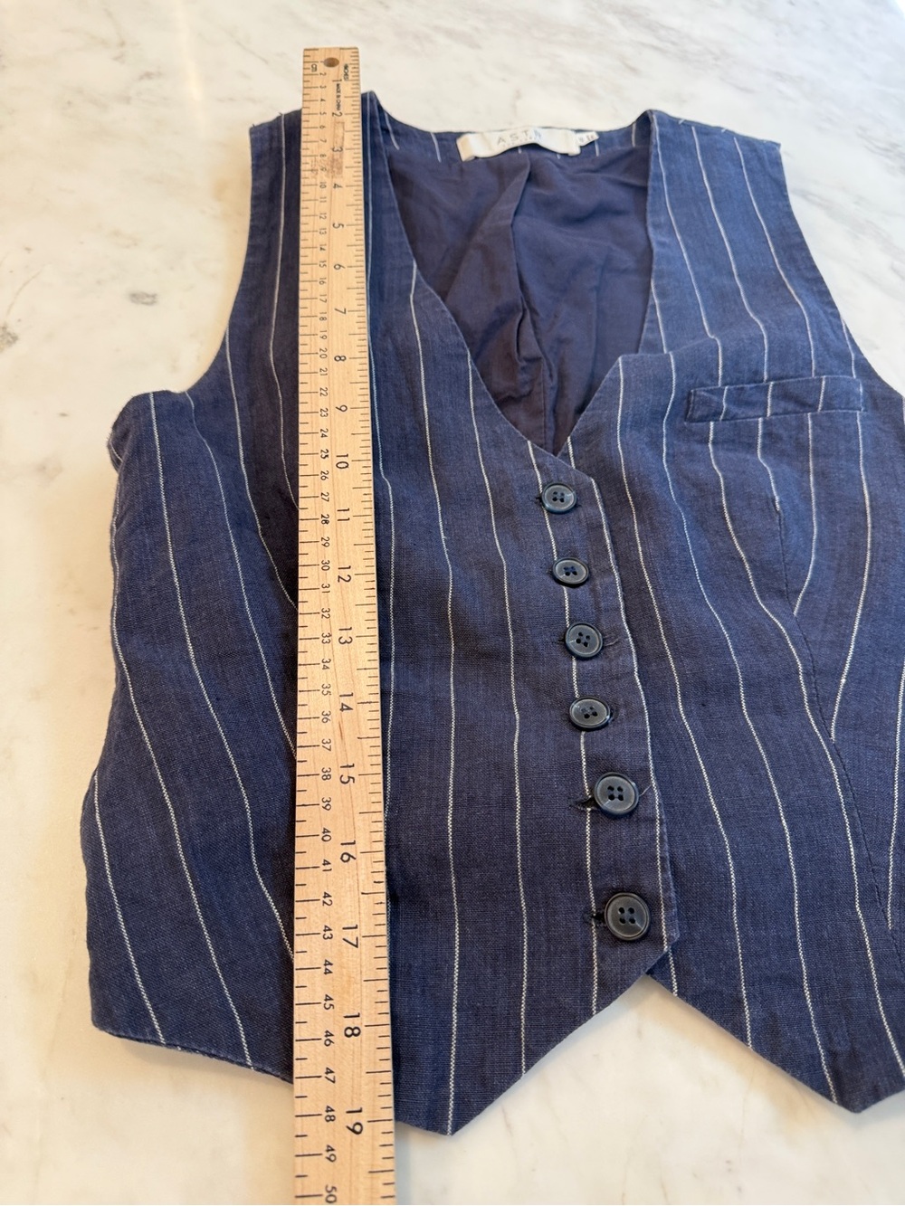 ASTR The Label Indigo Linen Pinstripe Vest Tailored Button Front Size XS - Picture 6 of 6